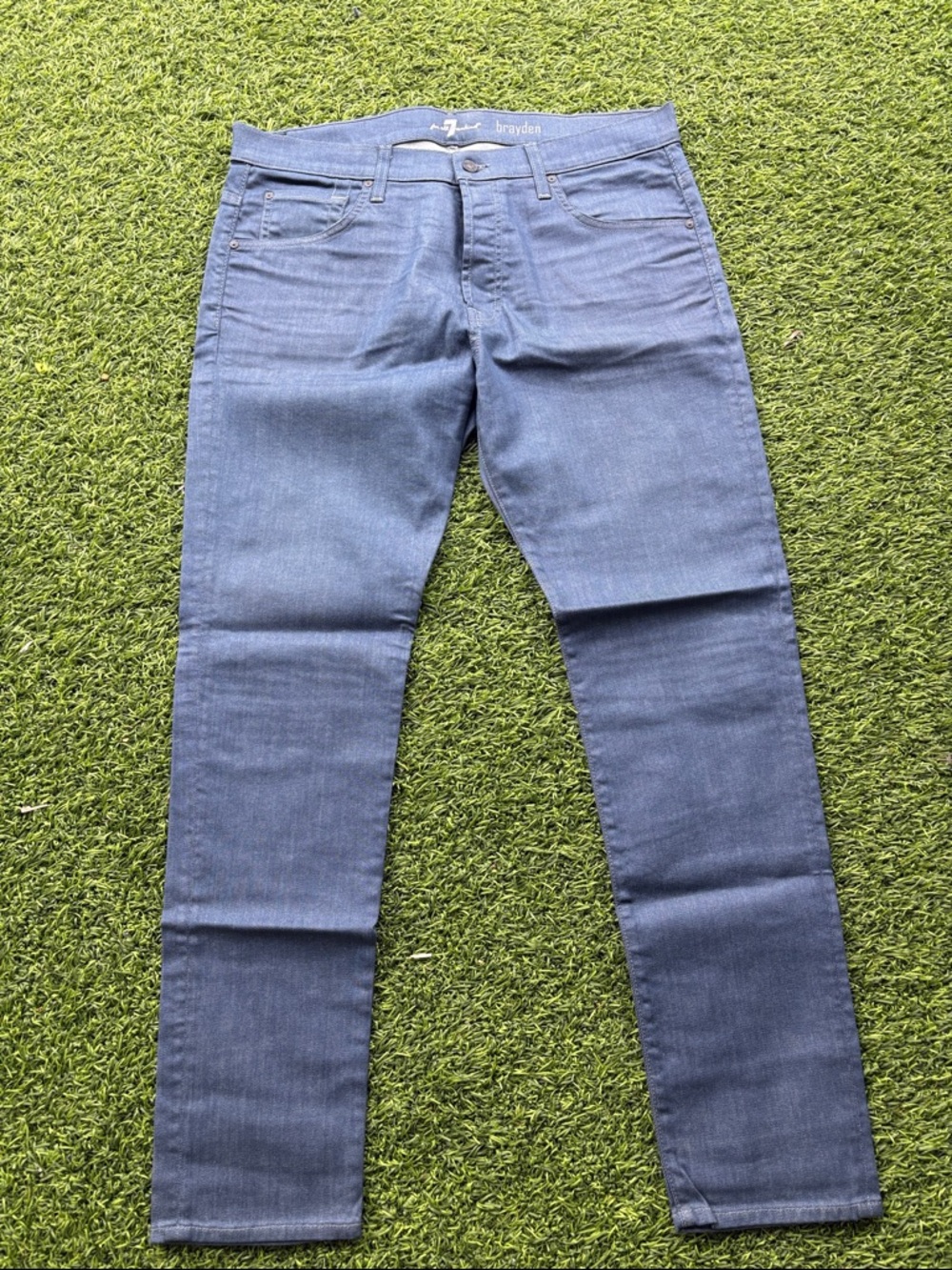 NWOT 7 For All Mankind Men's Brayden Straight Jeans in Blue Denim
